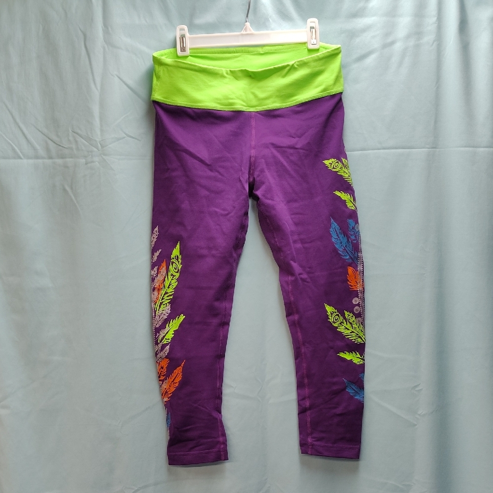 Zumba Fitness Purple and Green Leggings with Dynamic Design